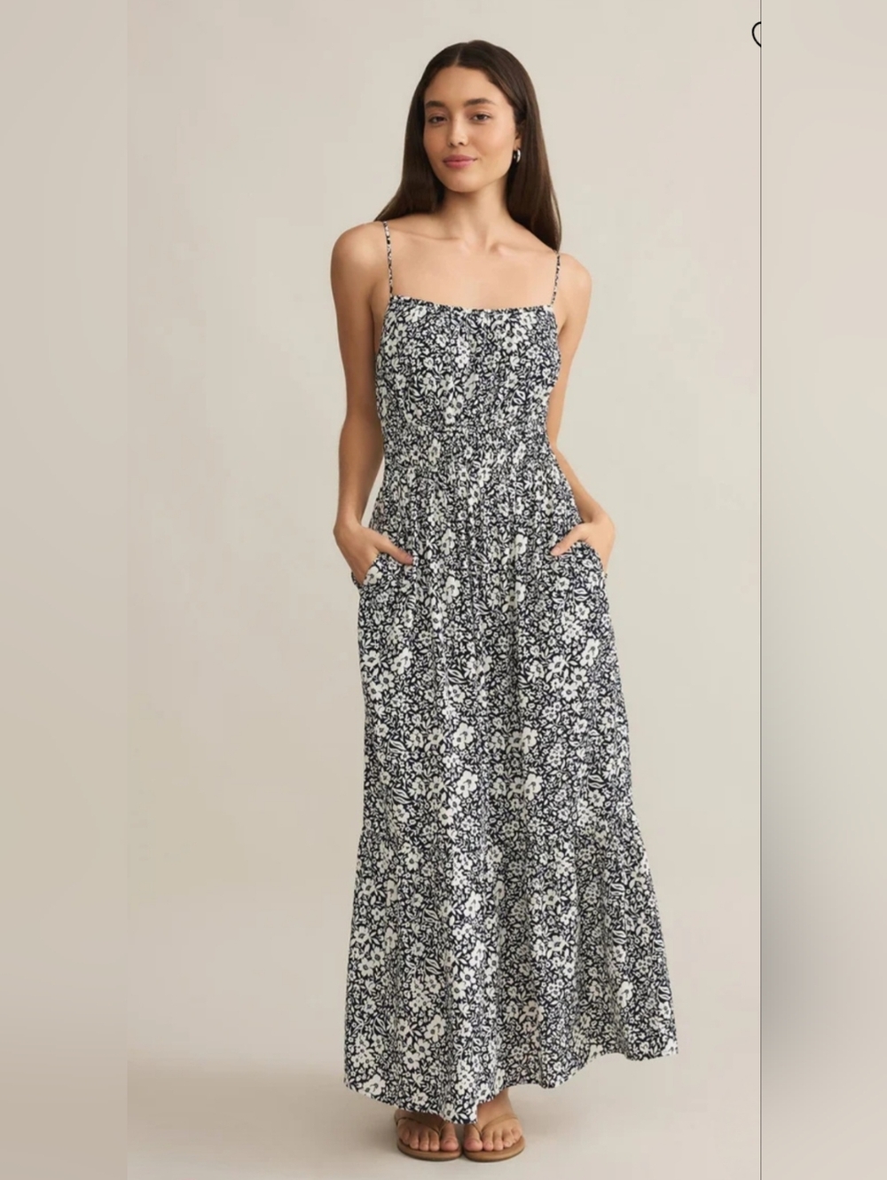 Z Supply Toluca Ynez Floral Maxi Dress Eclipse Size Large Black & White Floral